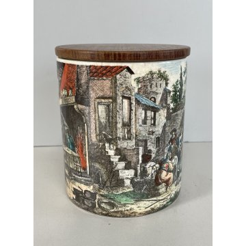 ANTICO VASO ZUCCHERO CERAMICA Deam Laveno DECORO TRANSFER TAPPO LEGNO TEAK '50