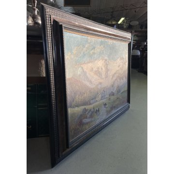 ANTICO GRANDE QUADRO OLIO G.N. Tallone PAESAGGIO MONTANO Gressoney MONTEROSA