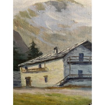 ANTICO GRANDE QUADRO OLIO G.N. Tallone PAESAGGIO MONTANO Gressoney MONTEROSA