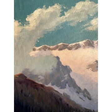 ANTICO GRANDE QUADRO OLIO G.N. Tallone PAESAGGIO MONTANO Gressoney MONTEROSA