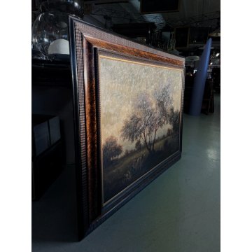 ANTICO GRANDE QUADRO OLIO C Federico PAESAGGIO BUCOLICO FIGURE PASCOLO GUILLOCHE