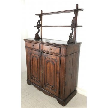 ANTICA CREDENZA PIATTAIA ALZATA LEGNO ABETE 1800 MOBILE 2 ANTE 2 CASSETTI EPOCA 