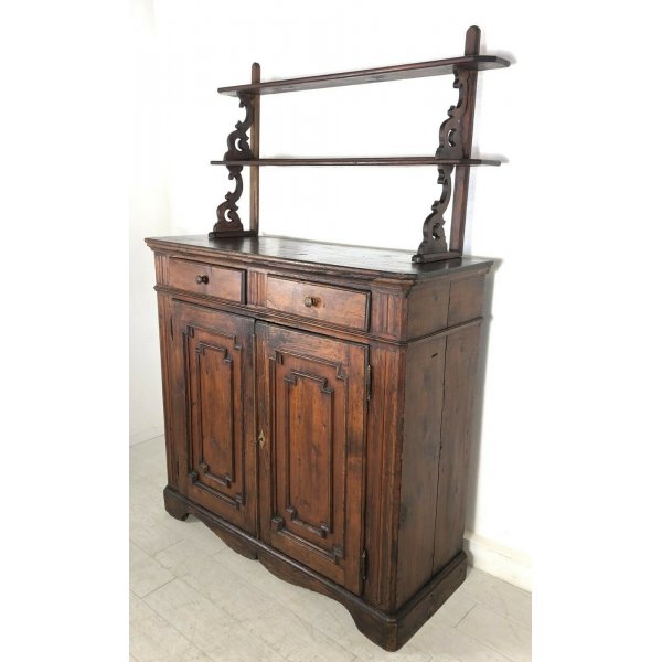 ANTICA CREDENZA PIATTAIA ALZATA LEGNO ABETE 1800 MOBILE 2 ANTE 2 CASSETTI  EPOCA