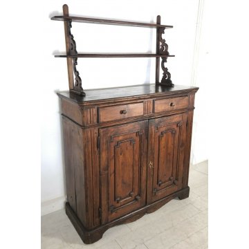 ANTICA CREDENZA PIATTAIA ALZATA LEGNO ABETE 1800 MOBILE 2 ANTE 2 CASSETTI EPOCA 