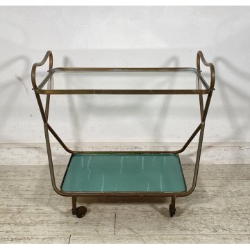 CARRELLO BAR DESIGN ANNI 60 VINTAGE ITALY BER TROLLEY 2 RIPIANI OLD OTTONE VETRO