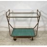 CARRELLO BAR DESIGN ANNI 60 VINTAGE ITALY BAR TROLLEY 2 RIPIANI OLD OTTONE VETRO