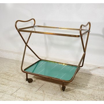 CARRELLO BAR DESIGN ANNI 60 VINTAGE ITALY BER TROLLEY 2 RIPIANI OLD OTTONE VETRO