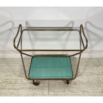 CARRELLO BAR DESIGN ANNI 60 VINTAGE ITALY BER TROLLEY 2 RIPIANI OLD OTTONE VETRO