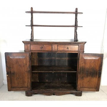 ANTICA CREDENZA PIATTAIA ALZATA LEGNO ABETE 1800 MOBILE 2 ANTE 2 CASSETTI EPOCA 