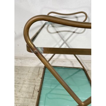 CARRELLO BAR DESIGN ANNI 60 VINTAGE ITALY BER TROLLEY 2 RIPIANI OLD OTTONE VETRO