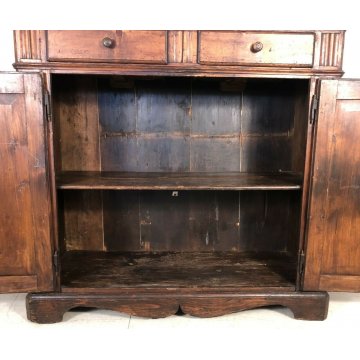 ANTICA CREDENZA PIATTAIA ALZATA LEGNO ABETE 1800 MOBILE 2 ANTE 2 CASSETTI EPOCA 