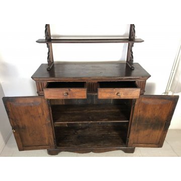 ANTICA CREDENZA PIATTAIA ALZATA LEGNO ABETE 1800 MOBILE 2 ANTE 2 CASSETTI EPOCA 