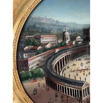 ANTICO QUADRO DIPINTO PIAZZA SAN PIETRO ROMA VETROFANIA MADREPERLA CORNICE DORATA