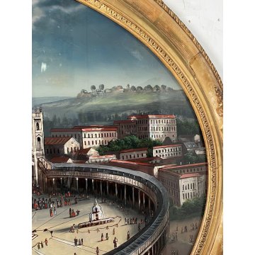 ANTICO QUADRO DIPINTO PIAZZA SAN PIETRO ROMA VETROFANIA MADREPERLA CORNICE DORATA