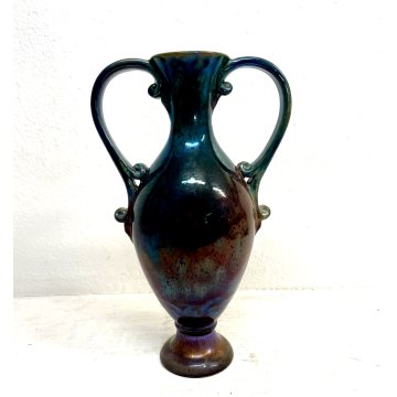 VASO AFORA CERAMICA G. Mazzotti ALBISOLA TERRACOTTA LUSTRI METALLICI 29 cm/h '60