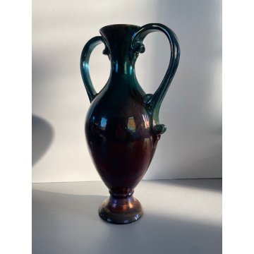 VASO AFORA CERAMICA G. Mazzotti ALBISOLA TERRACOTTA LUSTRI METALLICI 29 cm/h '60