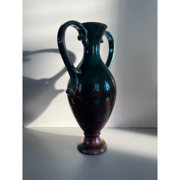 VASO AFORA CERAMICA G. Mazzotti ALBISOLA TERRACOTTA LUSTRI METALLICI 29 cm/h '60