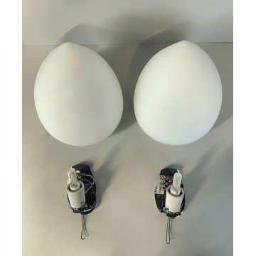 COPPIA LAMPADE PARETE LEUCOS Golf P1 DESIGN WALL LAMP VETRO SATINATO BIANCO '90