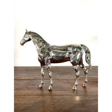 SCULTURA FIGURA CAVALLO in LAMINA METALLO COLOR ARGENTO FIGURE HORSE VINTAGE