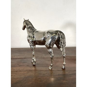 SCULTURA FIGURA CAVALLO in LAMINA METALLO COLOR ARGENTO FIGURE HORSE VINTAGE