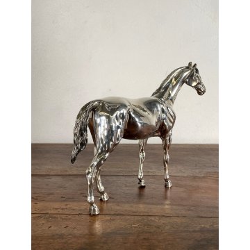 SCULTURA FIGURA CAVALLO in LAMINA METALLO COLOR ARGENTO FIGURE HORSE VINTAGE