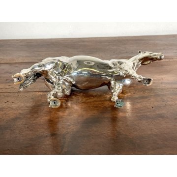 SCULTURA FIGURA CAVALLO in LAMINA METALLO COLOR ARGENTO FIGURE HORSE VINTAGE