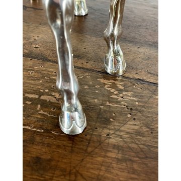 SCULTURA FIGURA CAVALLO in LAMINA METALLO COLOR ARGENTO FIGURE HORSE VINTAGE