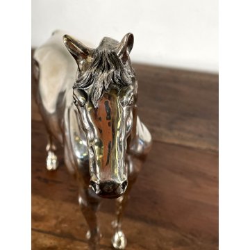 SCULTURA FIGURA CAVALLO in LAMINA METALLO COLOR ARGENTO FIGURE HORSE VINTAGE