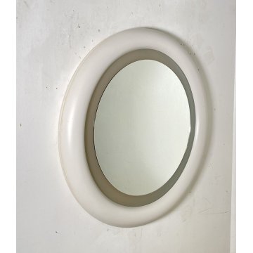 SPECCHIO PARETE ROTONDO LEGNO LACCATO ANNI 70 SPECCHIERA DESIGN BAGNO MIRROR