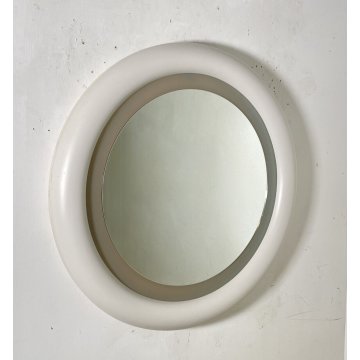 SPECCHIO PARETE ROTONDO LEGNO LACCATO ANNI 70 SPECCHIERA DESIGN BAGNO MIRROR