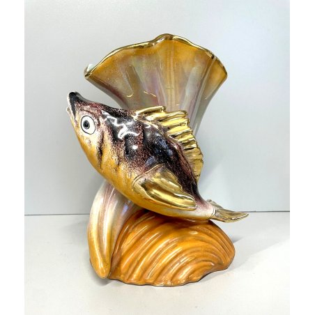 VASO SCULTURA CERAMICA POLICROMA PESCE CORNUCOPIA La Querceto SESTO FIORENTINO