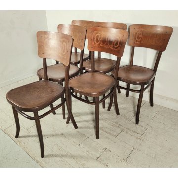 Fischel SET 6 SEDIA ANTICA LEGNO Stampato FAGGIO CURVATO tipo Thonet CHAIR