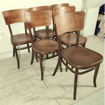 Fischel SET 6 SEDIA ANTICA LEGNO Stampato FAGGIO CURVATO tipo Thonet CHAIR