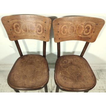 Fischel SET 6 SEDIA ANTICA LEGNO Stampato FAGGIO CURVATO tipo Thonet CHAIR