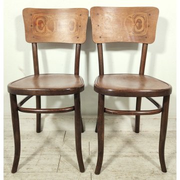 Fischel SET 6 SEDIA ANTICA LEGNO Stampato FAGGIO CURVATO tipo Thonet CHAIR