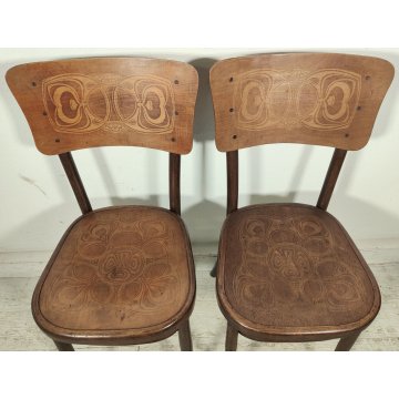 Fischel SET 6 SEDIA ANTICA LEGNO Stampato FAGGIO CURVATO tipo Thonet CHAIR