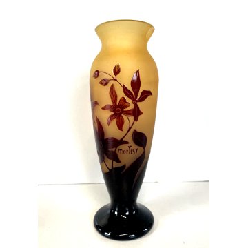 VASO DECORO FLOREALE ART NOUVEAU Henry Montesy CAMEO GLASS VASE 21 cm/h '20