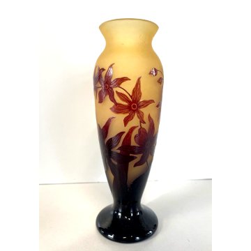 VASO DECORO FLOREALE ART NOUVEAU Henry Montesy CAMEO GLASS VASE 21 cm/h '20