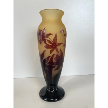 VASO DECORO FLOREALE ART NOUVEAU Henry Montesy CAMEO GLASS VASE 21 cm/h '20