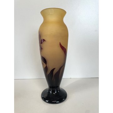 VASO DECORO FLOREALE ART NOUVEAU Henry Montesy CAMEO GLASS VASE 21 cm/h '20