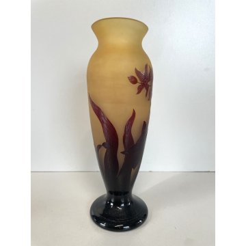 VASO DECORO FLOREALE ART NOUVEAU Henry Montesy CAMEO GLASS VASE 21 cm/h '20