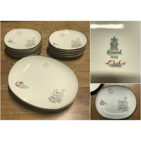 SERVIZIO 14 Pz PIATTI DOLCE VINTAGE H&C Selb Bavaria Germany Heinrich Lido '50