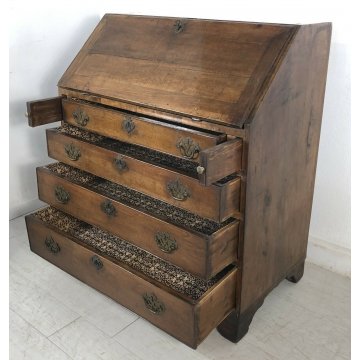 ANTICA RIBALTA SECRETAIRE LEGNO NOCE 4 CASSETTI COMO SCRITTOIO 1700 VENETA EPOCA