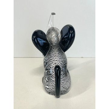 SCULTURA FIGURA ANIMALE Elefante VETRO Murano NERO FOGLIA ARGENTO 11 cm/h