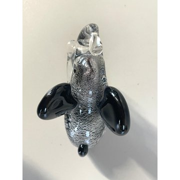 SCULTURA FIGURA ANIMALE Elefante VETRO Murano NERO FOGLIA ARGENTO 11 cm/h