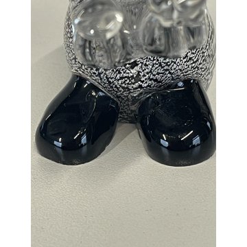 SCULTURA FIGURA ANIMALE Elefante VETRO Murano NERO FOGLIA ARGENTO 11 cm/h