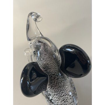 SCULTURA FIGURA ANIMALE Elefante VETRO Murano NERO FOGLIA ARGENTO 11 cm/h