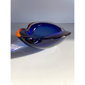 BOWL SVUOTATASCHE VETRO Murano SOMMERSO TRASPARENTE BLU AMBRA PORTACENERE '900