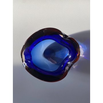 BOWL SVUOTATASCHE VETRO Murano SOMMERSO TRASPARENTE BLU AMBRA PORTACENERE '900