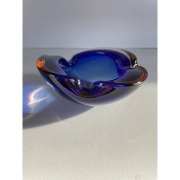 BOWL SVUOTATASCHE VETRO Murano SOMMERSO TRASPARENTE BLU AMBRA PORTACENERE '900